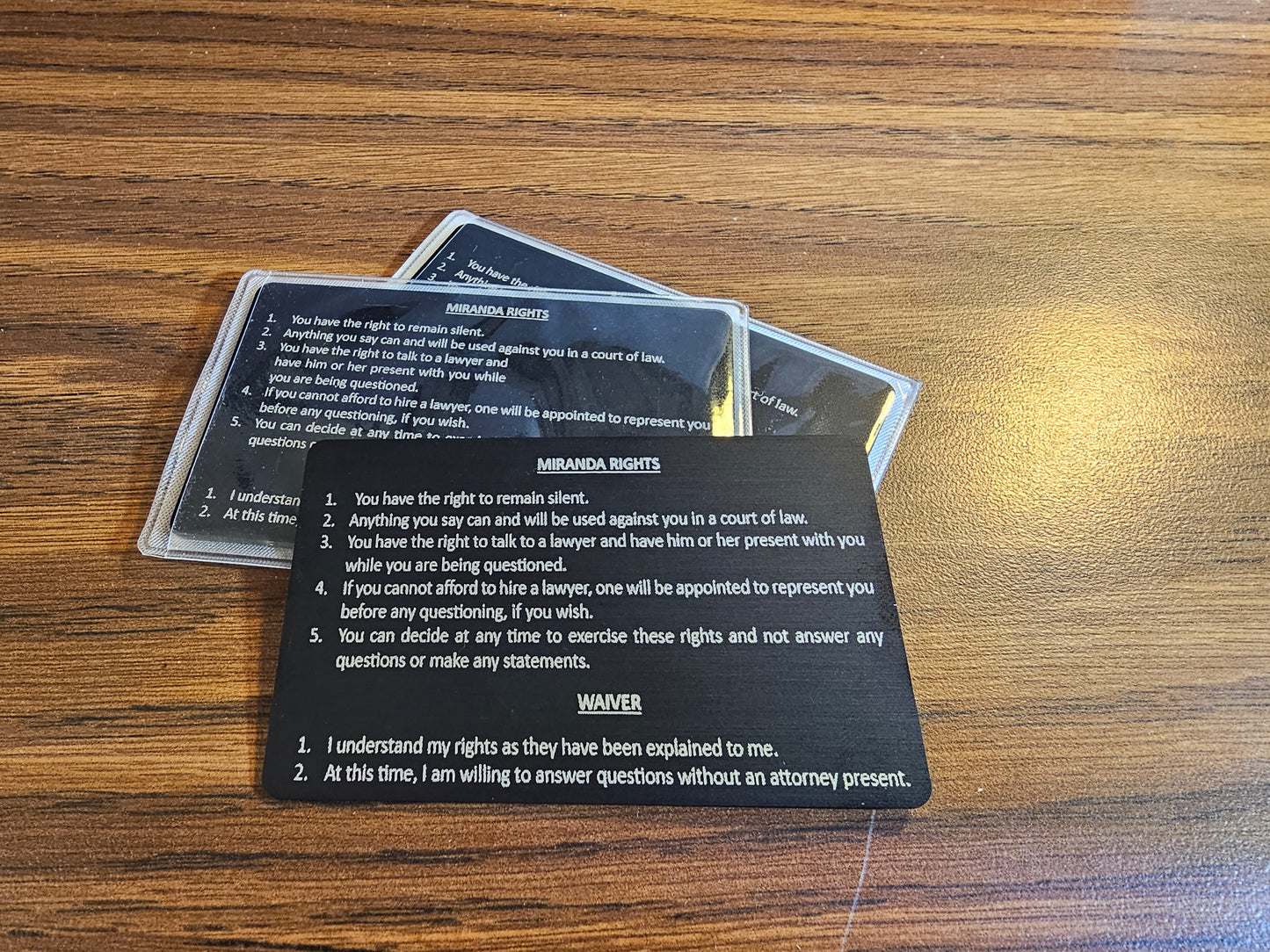 Laser Engraved Miranda Rights cards