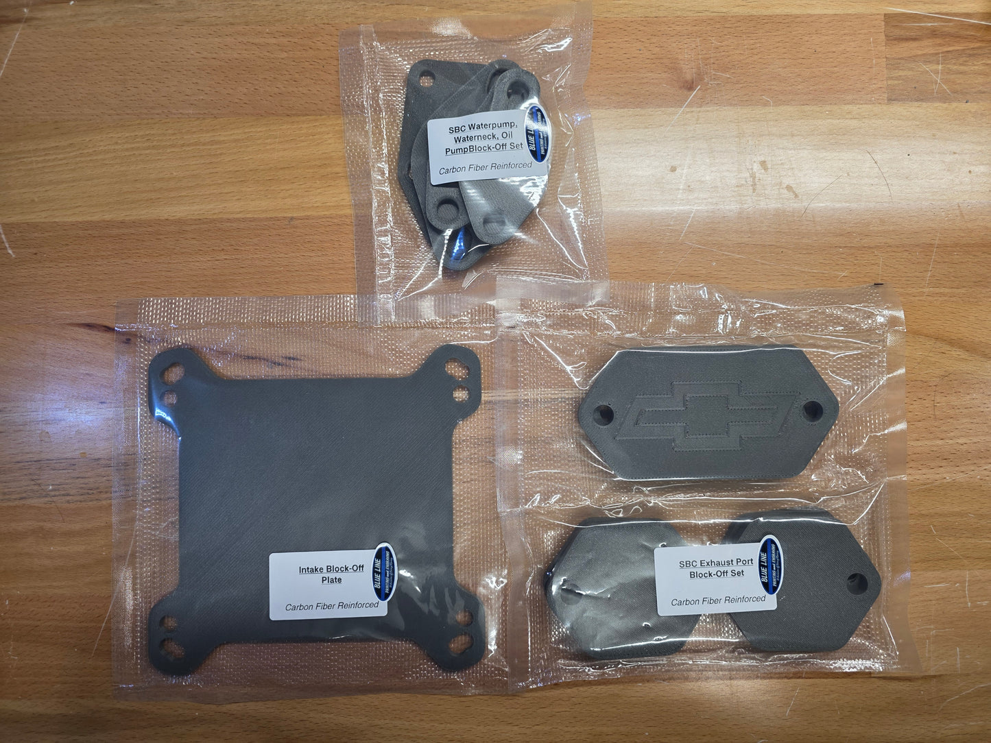 SBC Block-Off kit.  (4 barrell Intake Block-Off, SBC Exhaust Block-Off's, Water Pump/Oil Pump/ Thermostat housing Block-Off's) - Carbon Fiber Reinforced
